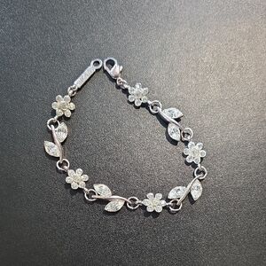 Napier Silvertone Floral Rhinestone Bracelet
